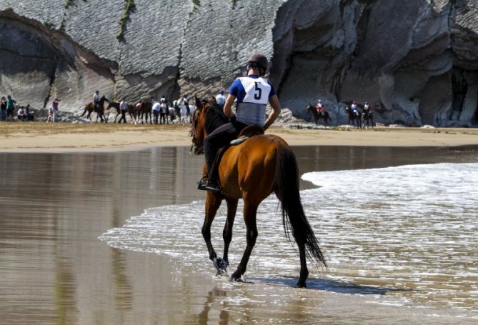 Caballos en la playa: foto en Zumaia