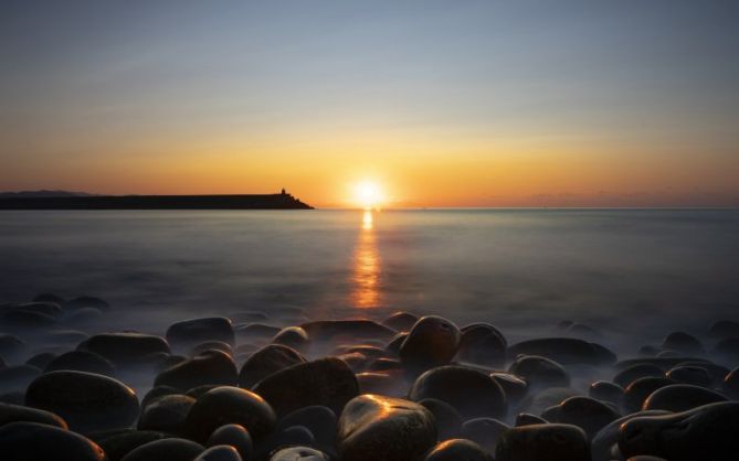 Mar sedoso con su atardecer: foto en Zumaia