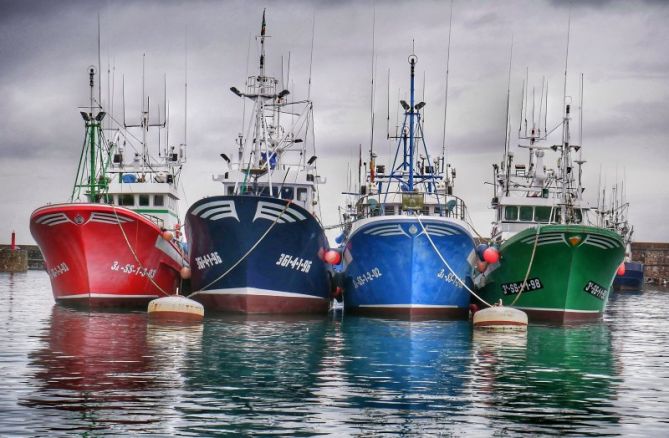 Barcos en formación: foto en Hondarribia