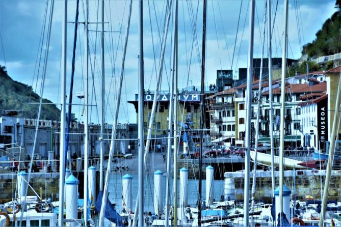 Puerto y Aquarium entre mastiles: foto en Donostia-San Sebastián